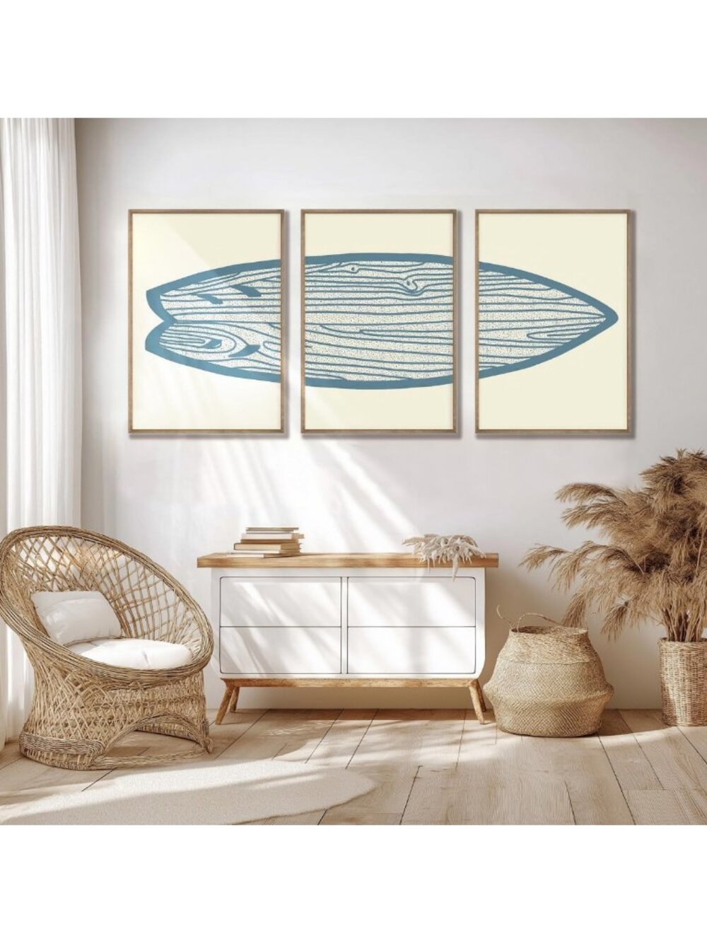 Surfboard Wall Art Set - 3 Piece Canvas Prints for Beach House Decor, 10x16